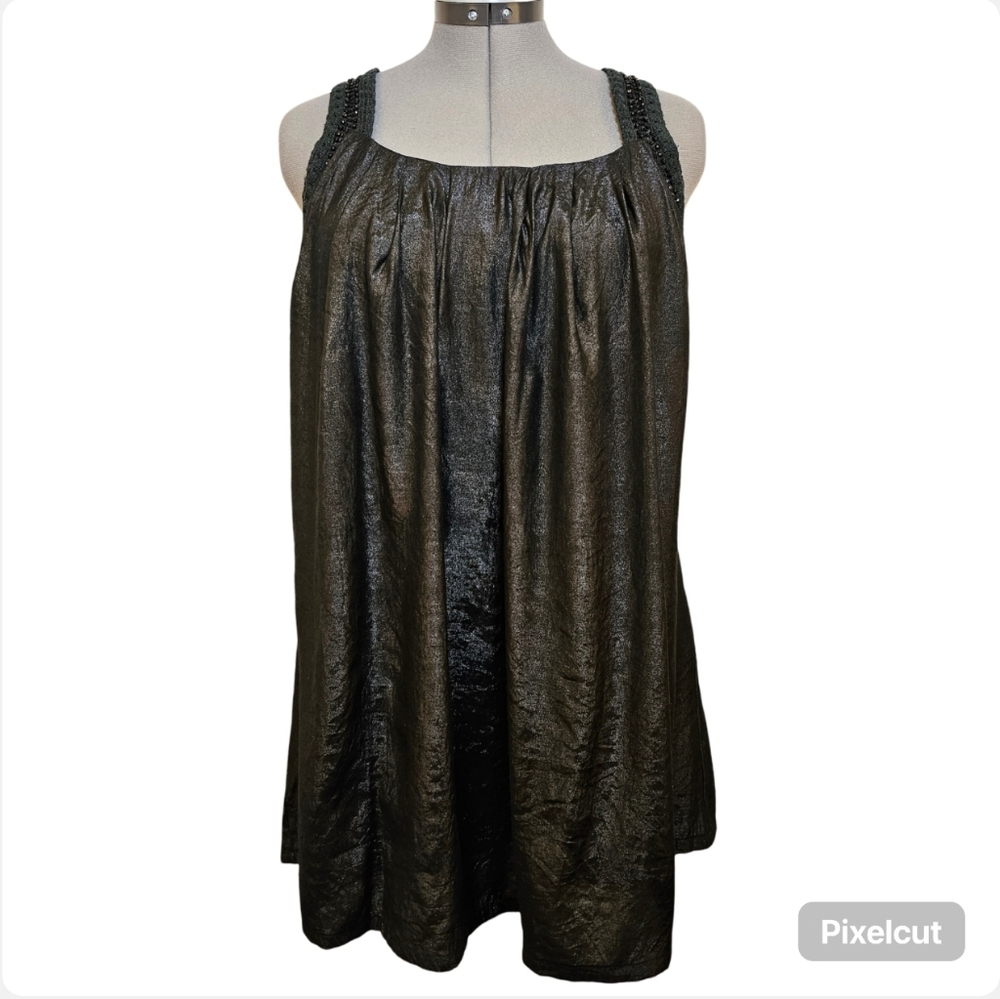 👍 Zokai black beaded shimmer chiffon sleeveless square neck lined long top sz L